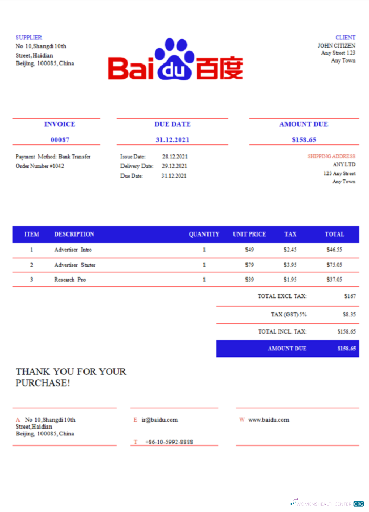 Download USA Baidu invoice Photoshop template